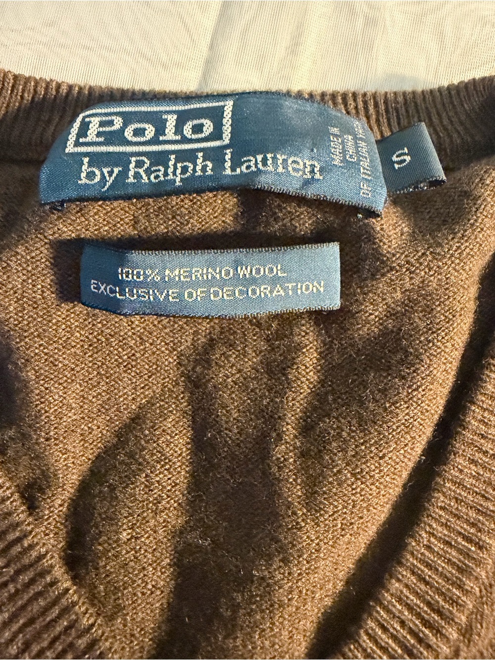 Polo by Ralph Lauren Brown V-Neck Merino Wool Sweater